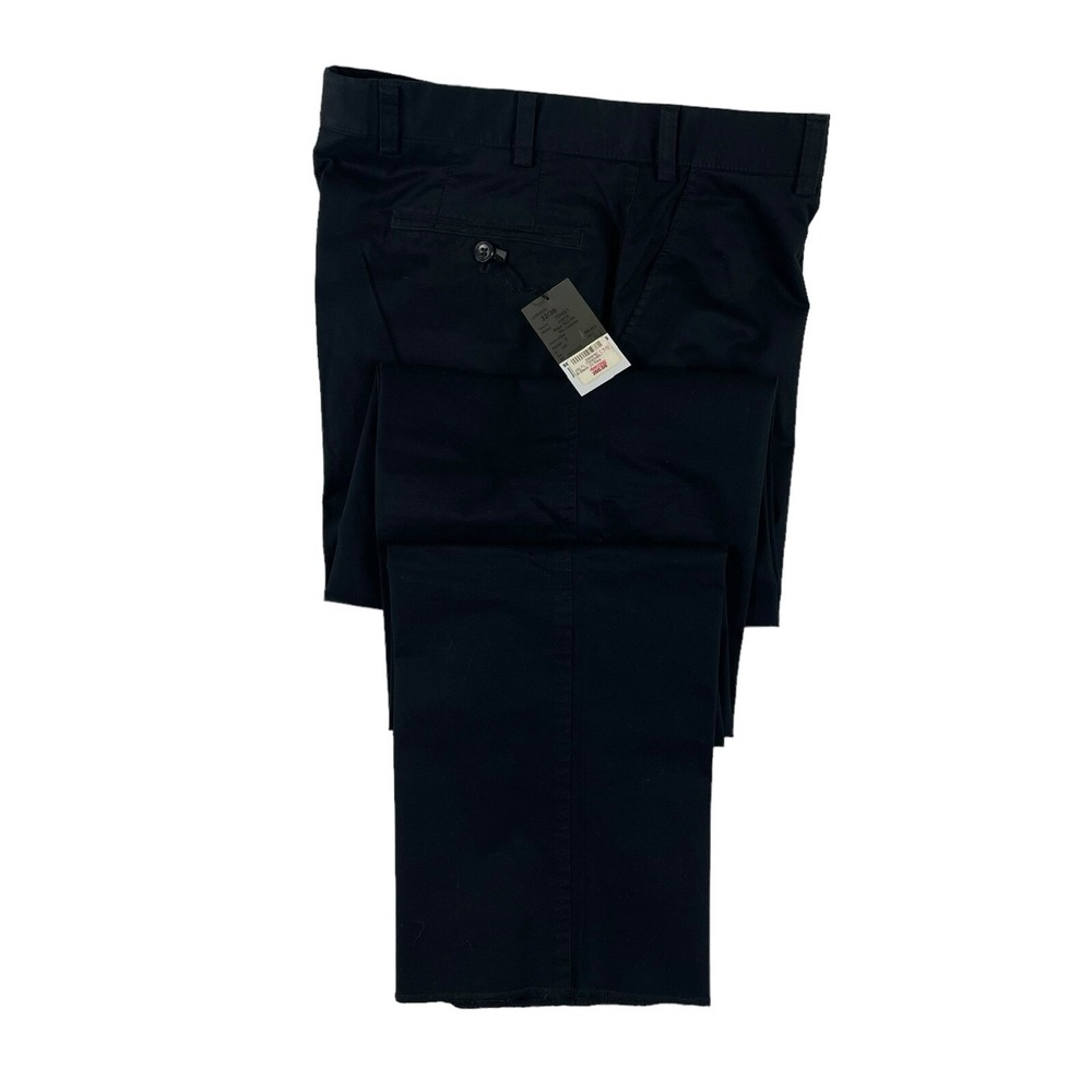 Hiltl Black Cotton Stretch Classic Fit Flat Front Mens Trouser Size 32xUnf NWT